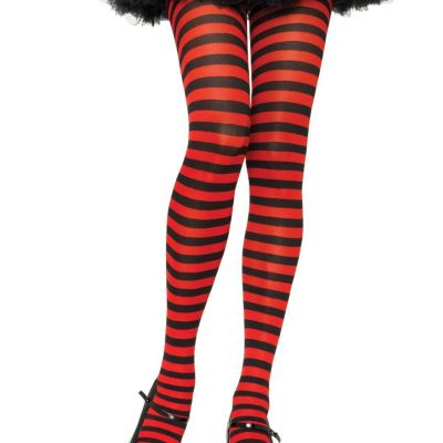 Leg Avenue 7100 Women's Black & Red Striped Nylon Hosiery Tights - One Size